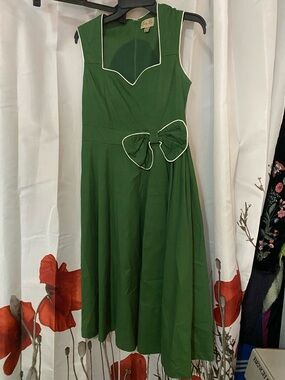 Lindy Bop Green Dress with White Trim